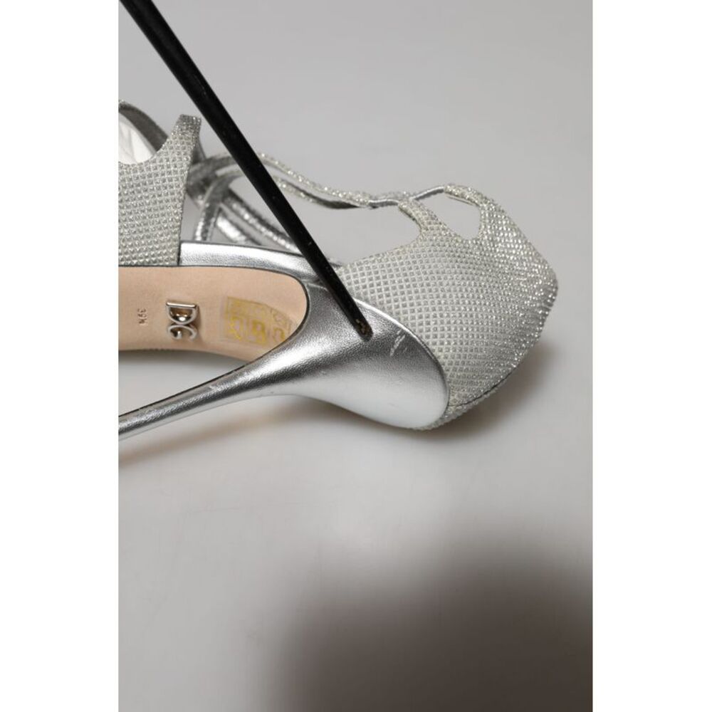 Dolce & Gabbana Silver Shimmers Sandals Heel Pumps Women's Shoes